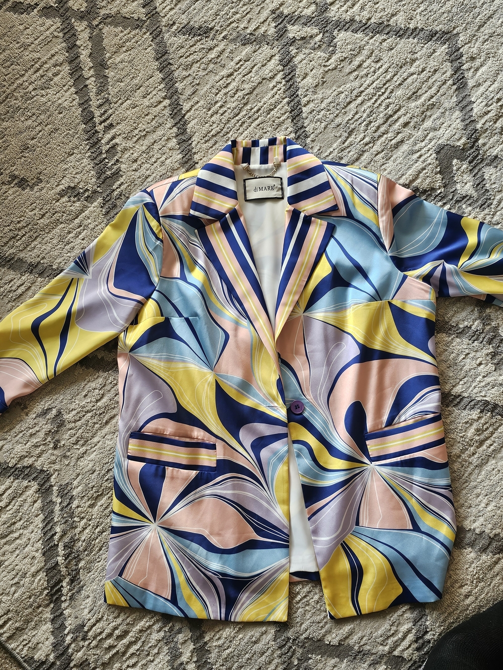Pastel Multicolor Swirl Satin Blazer - Women's Notched Lapel Jacket